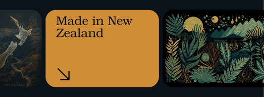Stylized map of New Zealand — birthplace of AS Colour, founded in Auckland in 2005