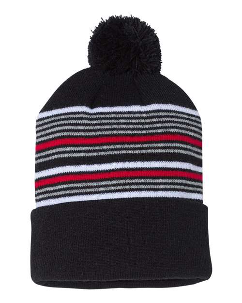 Sportsman - 12 Striped Pom-pom Cuffed Beanie | SP60 - Sportsman - Custom Apparel by Breaking Free Industries