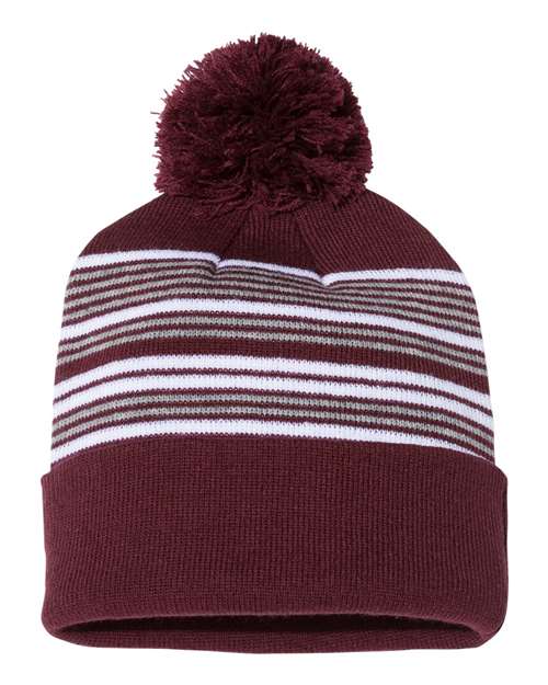 Sportsman - 12 Striped Pom-pom Cuffed Beanie | SP60 - Sportsman - Custom Apparel by Breaking Free Industries