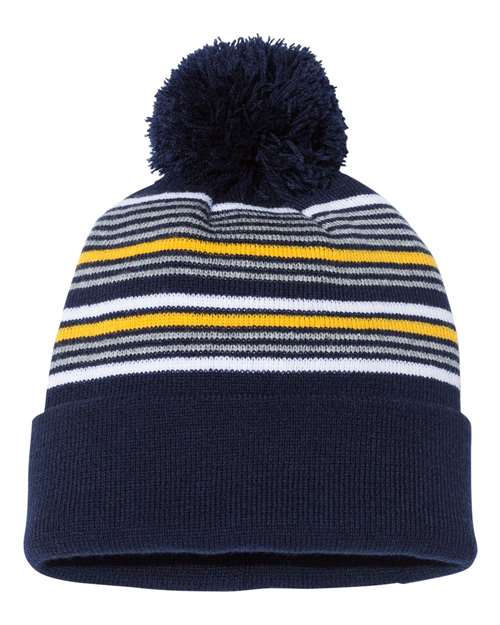 Sportsman - 12 Striped Pom-pom Cuffed Beanie | SP60 - Sportsman - Custom Apparel by Breaking Free Industries