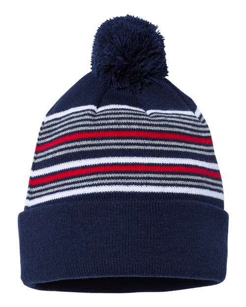 Sportsman - 12 Striped Pom-pom Cuffed Beanie | SP60 - Sportsman - Custom Apparel by Breaking Free Industries