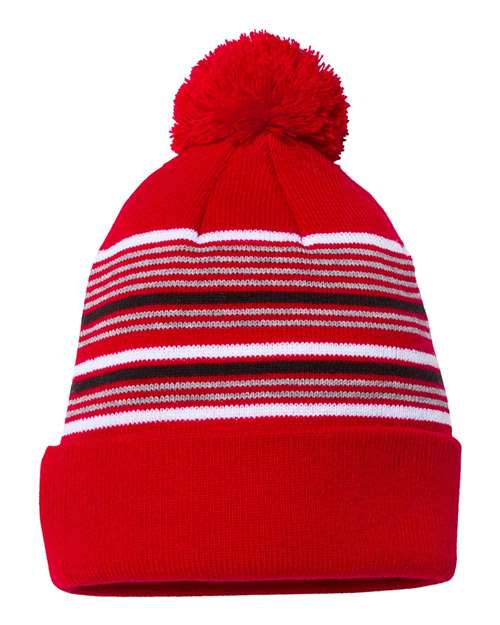 Sportsman - 12 Striped Pom-pom Cuffed Beanie | SP60 - Sportsman - Custom Apparel by Breaking Free Industries