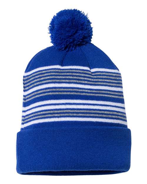 Sportsman - 12 Striped Pom-pom Cuffed Beanie | SP60 - Sportsman - Custom Apparel by Breaking Free Industries