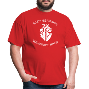 Heart Surgery Tee: Stents Are for Wimps, Real Men Have Zippers - red