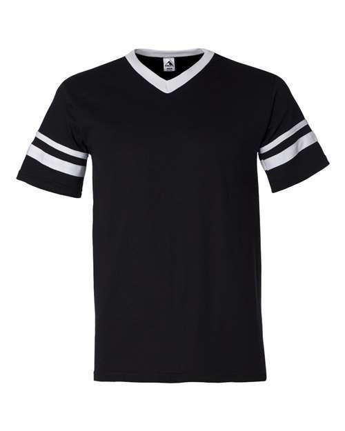 Augusta Sportswear - V-Neck Jersey with Striped Sleeves - Black/ White - 360