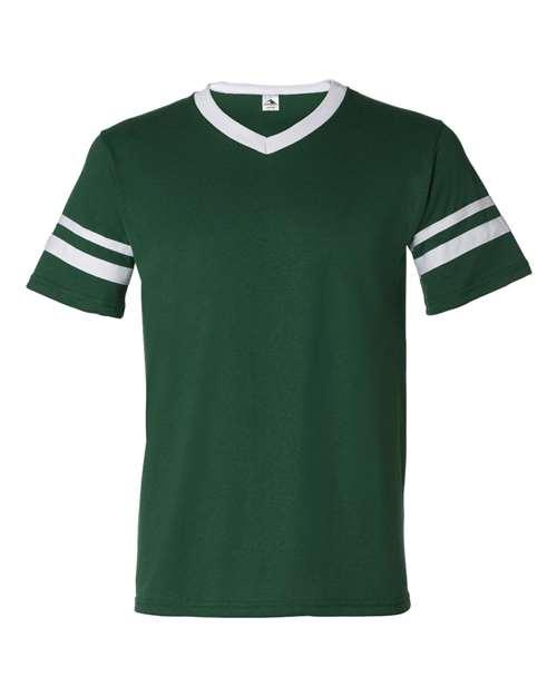 Augusta Sportswear - V-Neck Jersey with Striped Sleeves - Dark Green/ White - 360