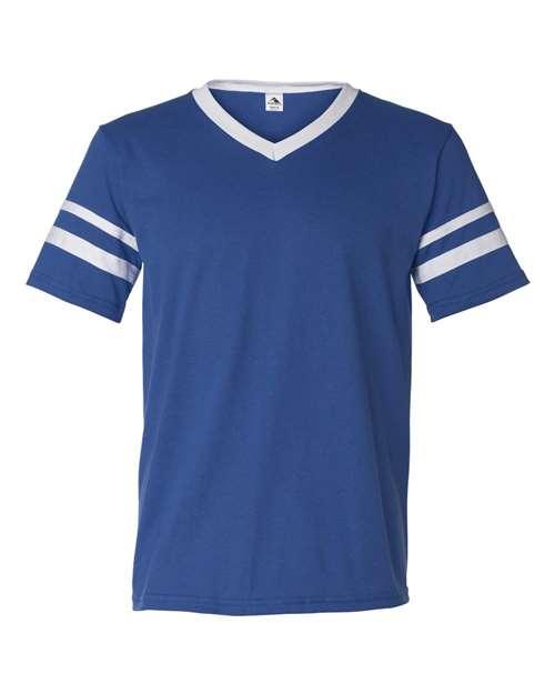 Augusta Sportswear - V-Neck Jersey with Striped Sleeves - Royal/ White - 360