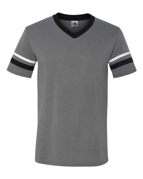 Augusta Sportswear - V-Neck Jersey with Striped Sleeves - Graphite/ Black/ White - 360