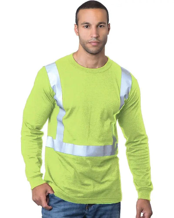 Bayside Made in USA Hi-Vis 100% Cotton Crew Long Sleeve Solid Striping - 3761 - Breaking Free Industries