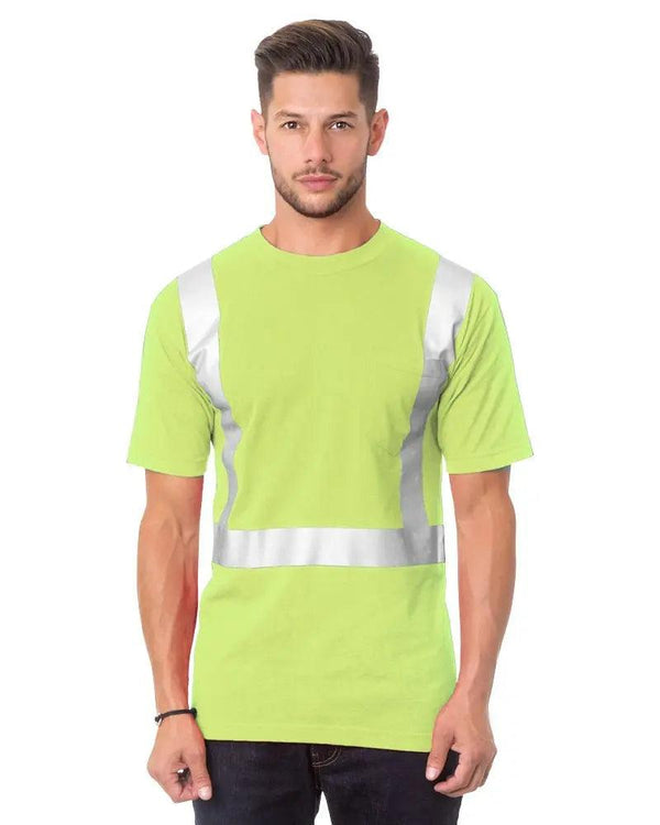 Bayside Made in USA Hi-Vis 100% Cotton Pocket Crew Solid Striping - 3771 - Breaking Free Industries
