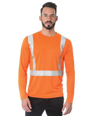 Bayside Made in USA Hi-Vis Long Sleeve Performance Crew Solid Striping - 3742 - Breaking Free Industries