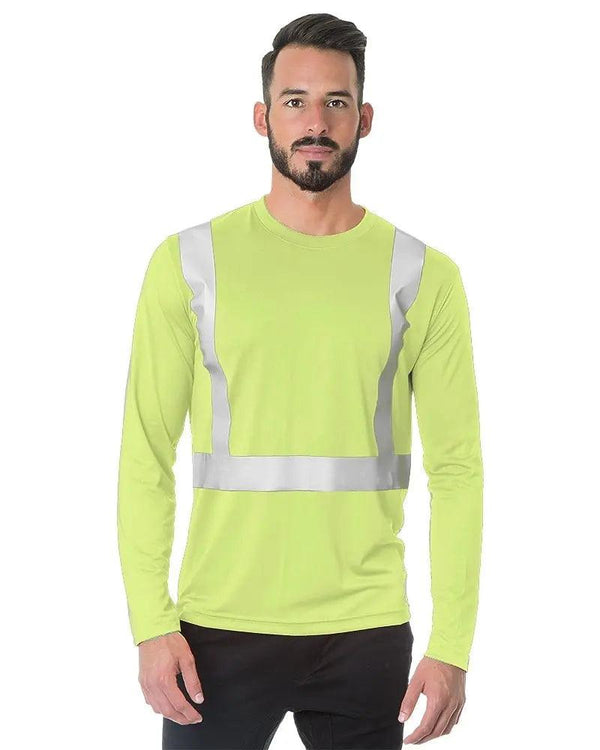 Bayside Made in USA Hi-Vis Long Sleeve Performance Crew Solid Striping - 3742 - Breaking Free Industries
