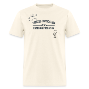 Men's cream heather graphic tee with 'Adventure Started on Vacation' text - perfect travel shirt for beach trips, cruises and vacation