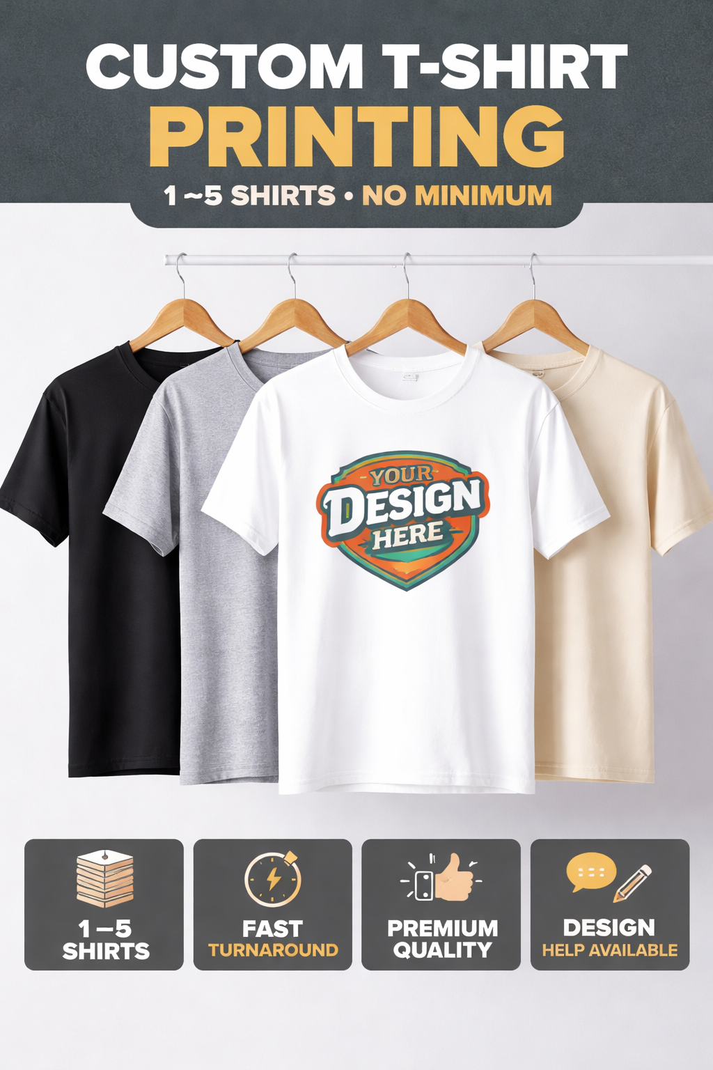 Custom T-Shirt Printing (Under 5 Shirts)