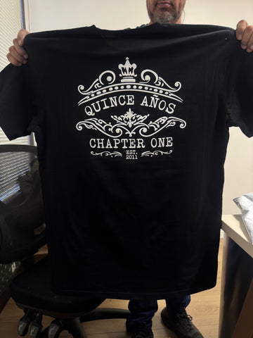 The back of the celebratory shirts for Chapter One in Downtown Santa Ana, CA
