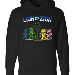 JNF Lion of Zion black hoodie with dancing bears planting trees supporting Kibbutz Be'eri