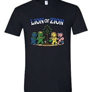JNF Lion of Zion black t-shirt with dancing bears planting trees supporting Kibbutz Be'eri