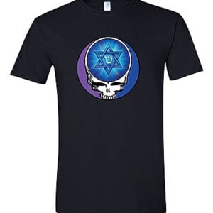 Dark Shin black t-shirt with Hebrew letter Shin and Star of David supporting Kibbutz Be'eri