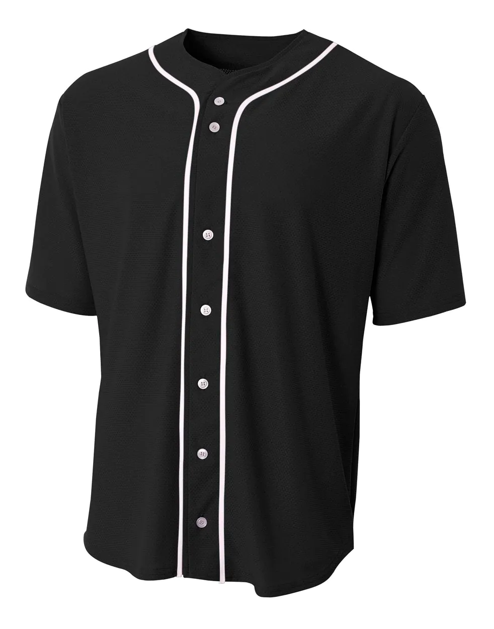 Short Sleeve Full Button Baseball Top | N4184 - Black