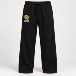 Black CV Soccer open-bottom sweatpants with gold CV logo on the thigh