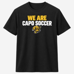 Black We Are Capo Soccer t-shirt with gold and white lettering and Cougar mascot head
